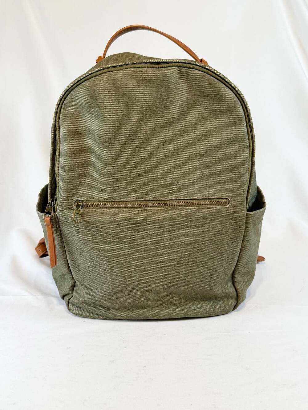 Universal Thread Canvas Backpack Green Brown Leather Trim Preppy Old Money Ivy L